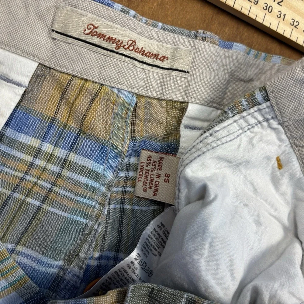 Tommy Bahama Plaid Linen‎ Shorts Lot 2 Mens Size 35 Summer Casual Beach Preppy